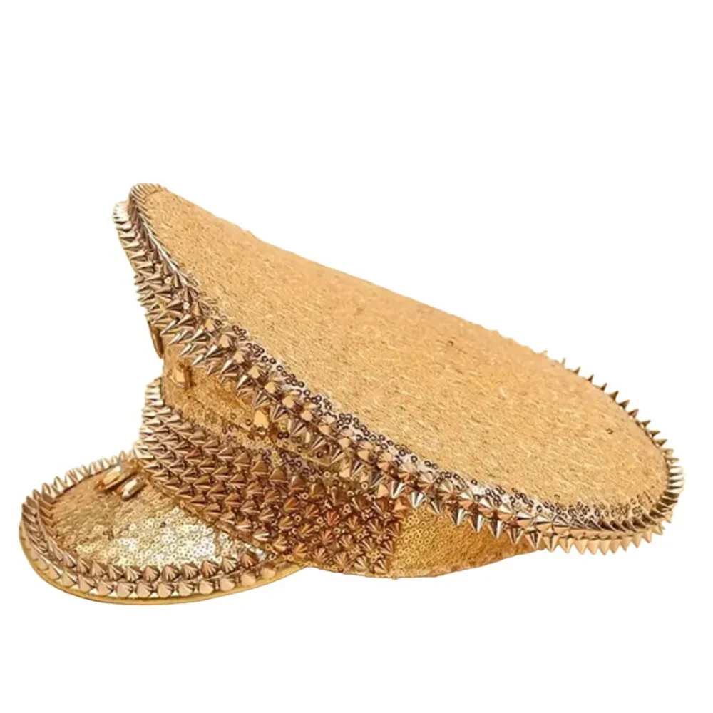 Gold Punk Style Rock N Roller Spike Hat For Night Club or Costume
